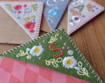 Personalized Hand Embroidered Corner Bookmark - 26 Letters and 4 Seasons - Felt Triangle Page Stitched Corner Bookmark