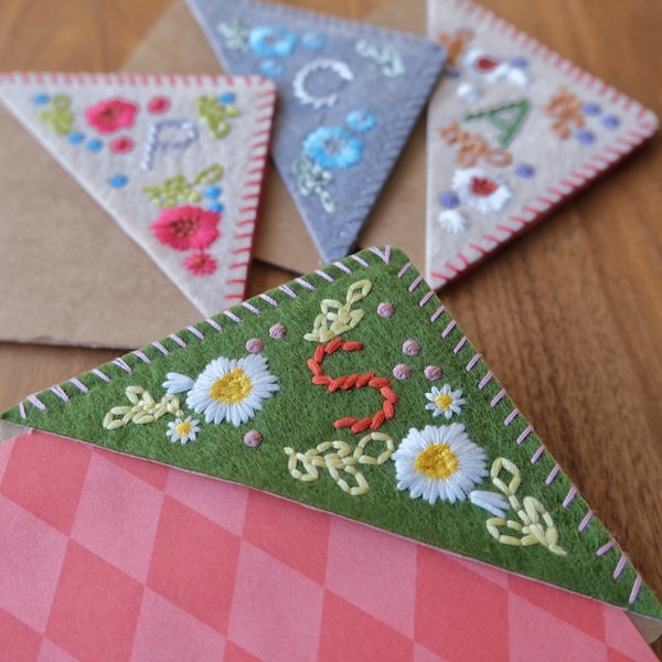 Personalized Hand Embroidered Corner Bookmark - 26 Letters and 4 Seasons - Felt Triangle Page Stitched Corner Bookmark - Stocking Stuffers