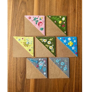 Cute Flower Embroidered Corner Bookmark - Shipping from USA - Felt Triangle Page Stitched Corner Bookmark