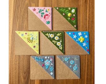 Cute Flower Embroidered Corner Bookmark - Shipping from USA - Felt Triangle Page Stitched Corner Bookmark