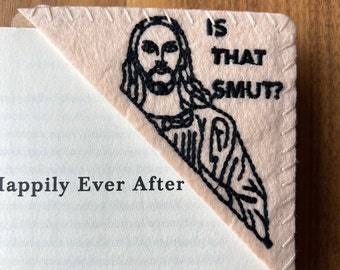 Personalized Is That Smut Bookmark - Peeking Jesus - Embroidered Felt Triangle Page Stitched Corner Bookmark - Stocking Stuffers