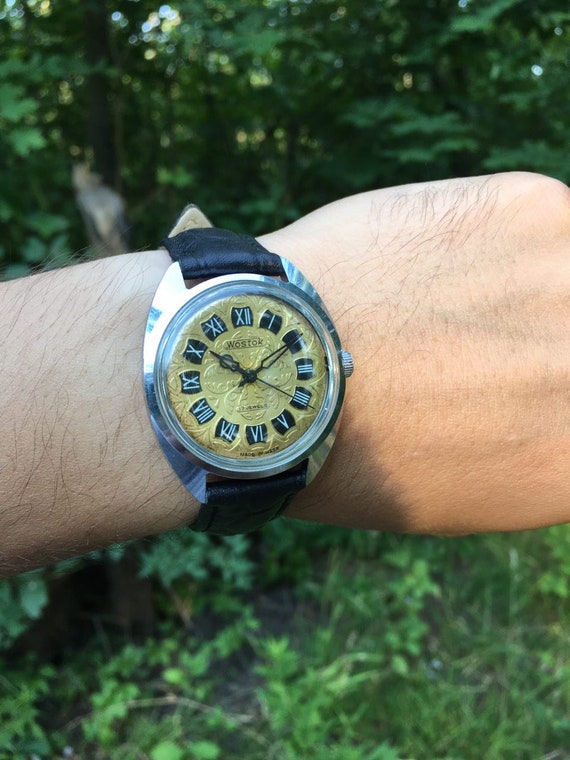 Rare Soviet watch Wostok 1970s guilloche dial, USS