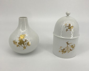 Rosenthal 100th anniversary 1979-1980 Romanze vase and bowl with lid by Bjorn Wiinblad