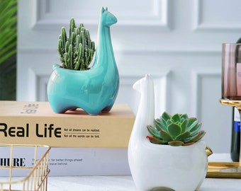 SELLONWANELO Cute Alpaca Succulent Pots Ceramic Planter Small Cactus Flower Pot White SELLONWANELO Cute Alpaca Succulent Pots Ceramic Planter Small Cactus Flower Pot White