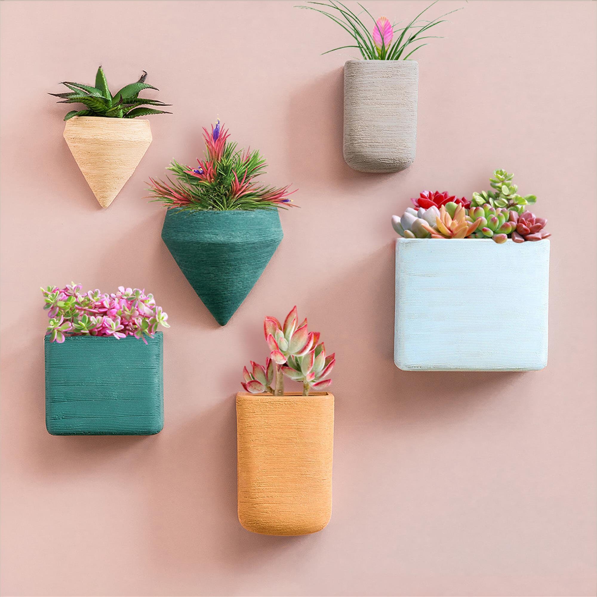 Ensemble de 6 Jardinières Murales Vase Résine Wall Decor Container Plantes Succulentes, Jardinière M