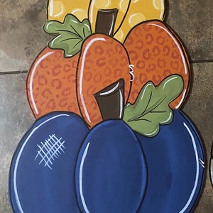 Stacked pumpkins door hanger/Fall door hanger/blue pumpkin door hanger