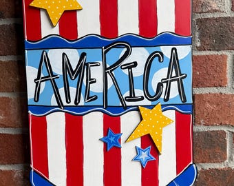 Ready to ship -Patriotic door hanger/4th of July door hanger/Patriotic banner hanger/America door hanger/ patriotic wreath/