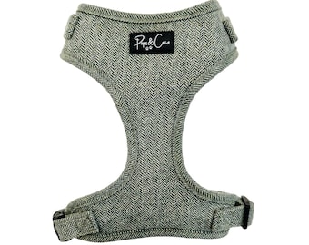 Luxury Tweed Fully Adjustable Harness in Sage Green - Matching Lead and Collars Available Separately