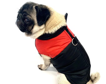 Red Padded Cosy Waterproof Dog Winter Coat with D Ring for Lead Attachment. Warm, Washable, Zip Up, Black, for Big and Small Dogs