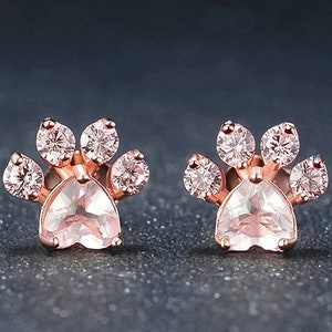 Rose Gold Crystal Paw Print Stud Earrings Pet Gift Pretty
