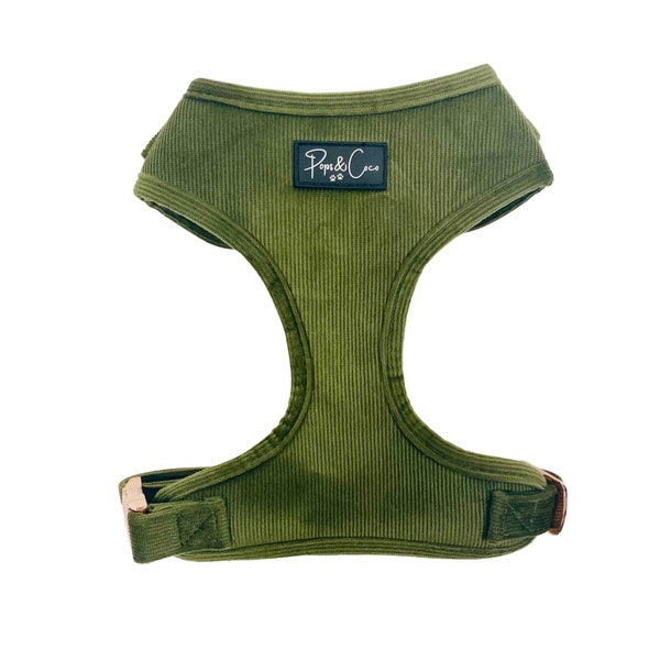 Luxury Corduroy Fully Adjustable Harness in Green - Matching Lead Collars and Poo Bags Available