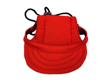 Dog Cap in Red - Hat for sun shade throughout the year. Cute accessory for the spring and summer. Adjustable under chin.