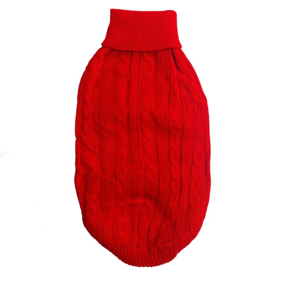Red Knitted Dog Jumper Cosy for Autumn Winter Spring, Handmade, Cotton and Acrylic, Stretchy, Pet, Apparel Festive Warm