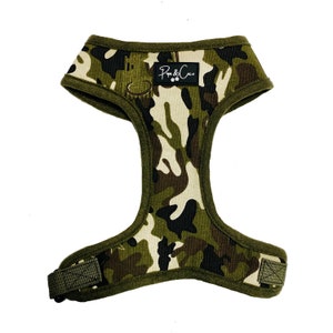 Classic Camo Print Adjustable Canvas Dog Harness, Pet, Camouflage, Army, Green, Pattern