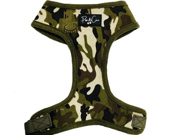 Classic Camo Print Adjustable Canvas Dog Harness, Pet, Camouflage, Army, Green, Pattern