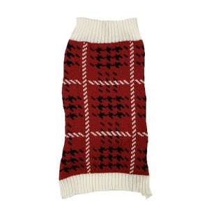 Houndstooth Dog Jumper in Red Plaid. Striped and Checked design. Stretchy and perfect for all seasons