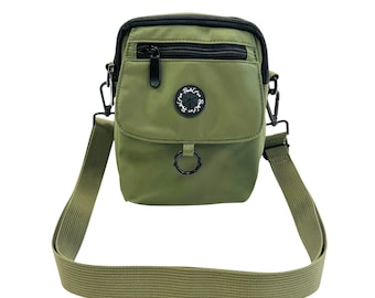 Sac à bandoulière Ultimate Walkies - Vert olive - Sac de promenade pour chien printemps-été - Indispensable pour le propriétaire - Bretelles réglables