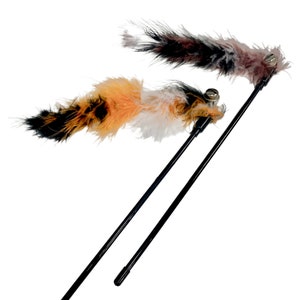 Feather Cat Toy Stick in Orange or Brown Interactive, String, Fun, Pet, Teaser