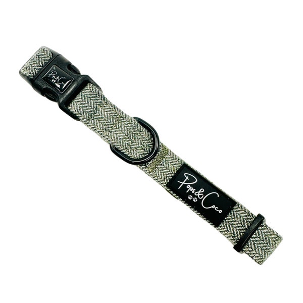 Luxury Tweed Dog Collar in Sage Green, Cute, Pet, matching Harness and Lead available separately