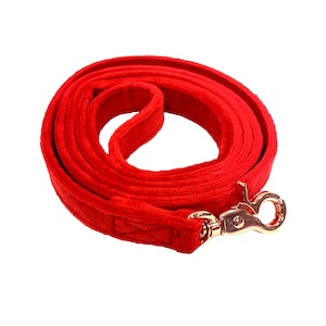 Velour Dog Lead - Ruby Red - Pastel - Rose Gold Hardware - Soft Velvet Feel Material - Pretty