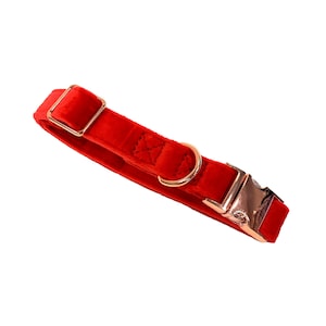 Velour Dog Collar - Ruby Red - Pastel - Rose Gold Hardware - Soft Velvet Feel Material - Pretty