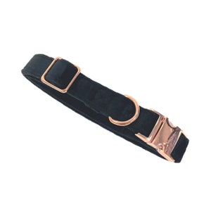 Velour Dog Collar - Ebony - Black - Pastel - Rose Gold Hardware - Soft Velvet Feel Material - Pretty