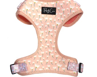 Peachy Blooms Fully Adjustable Dog Harness - Daisy, Spring, Summer, Flower, Floral, Pink, Peach - Matching Lead Available