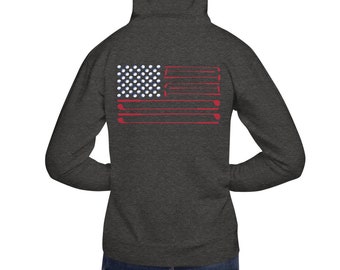 Golfhoodie, golfsweater met Amerikaanse vlag gemaakt van golfballen en golfclubs, golfsporthoodie, trendy golfhoodie