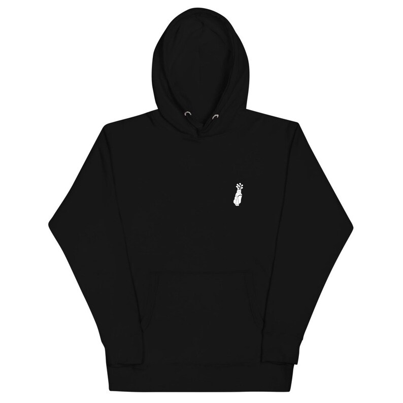 May include: A black hooded sweatshirt with a white graphic of a hand with a raised index finger on the front.