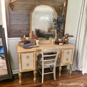 Luxe French Chateau Gold Accented Antique Vanity/Dressing Table/Makeup Table! Custom order!