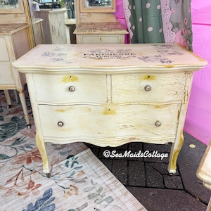 cream vintage dresser Antique French Dresser in Cream Patina