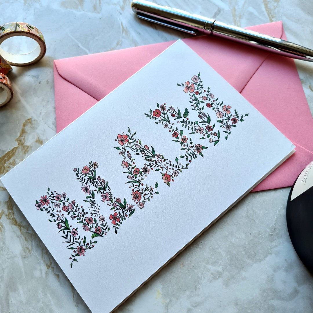 Birthday Card for Mam, Mam Flower Card, Floral Lettering Card, Lovely ...
