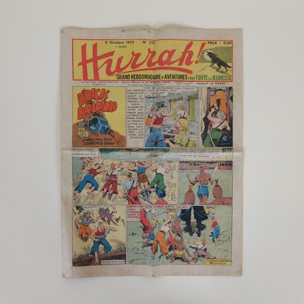 Vintage French Comic, 1930s Brick Bradford And Tarzan, Ephemera and Scrapbook Supplies, Photo And Movie Prop