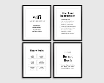 Paquete imprimible de Airbnb minimalista rellenable, letrero Wifi de Airbnb, reglas de la casa, no tirar, instrucciones de pago, letrero de anfitrión de alquiler de Airbnb