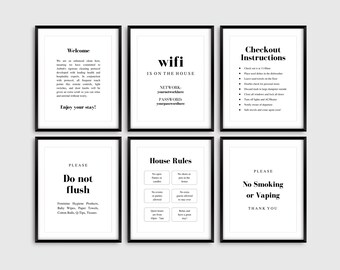 Paquete de signos minimalista Airbnb rellenable, bienvenido, limpio mejorado, signo De Wifi, no lavar, no fumar, reglas de la casa, instrucciones de pago