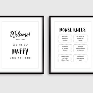 Airbnb Printable Bundle, Welcome Sign, House Rules Sign, Airbnb Host Rules, Fillable PDF Template, Minimalist Black and White Airbnb Sign image 1