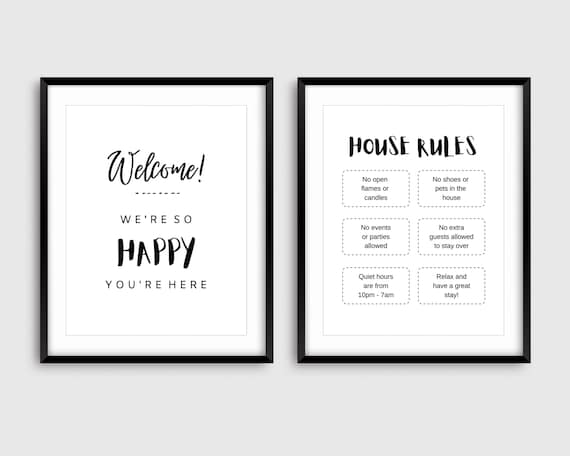 Airbnb Printable Bundle, Welcome Sign, House Rules Sign, Airbnb Host Rules, Fillable PDF Template, Minimalist Black and White Airbnb Sign