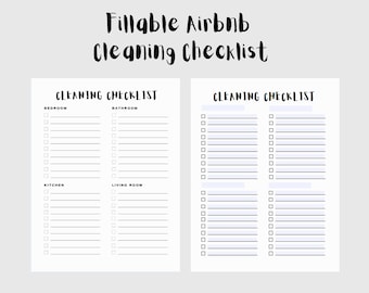 Lista de verificación de limpieza imprimible de Airbnb rellenable y editable, plantilla de limpieza para la administración de propiedades, cronograma de limpieza, superanfitrión de Airbnb