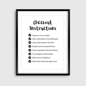 Invulbare en bewerkbare Airbnb-printables, afrekeninstructies, Airbnb-hostborden, vastgoedbeheer, bed en breakfast-printables