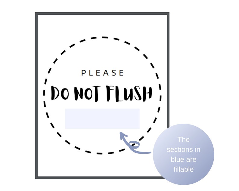 Fillable Do Not Flush Printable, Minimalist Bathroom Sign, Airbnb ...