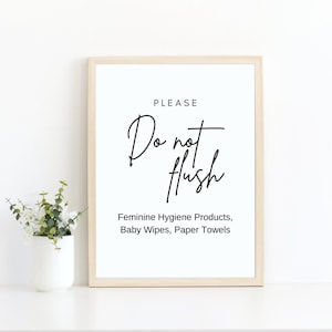 Airbnb Do Not Flush Printable, Minimalist Bathroom Sign, Airbnb Template, Restaurant Bathroom Sign, No feminine products, Septic System