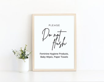 Airbnb no tirar imprimible, letrero de baño minimalista, plantilla de Airbnb, letrero de baño de restaurante, sin productos femeninos, sistema séptico