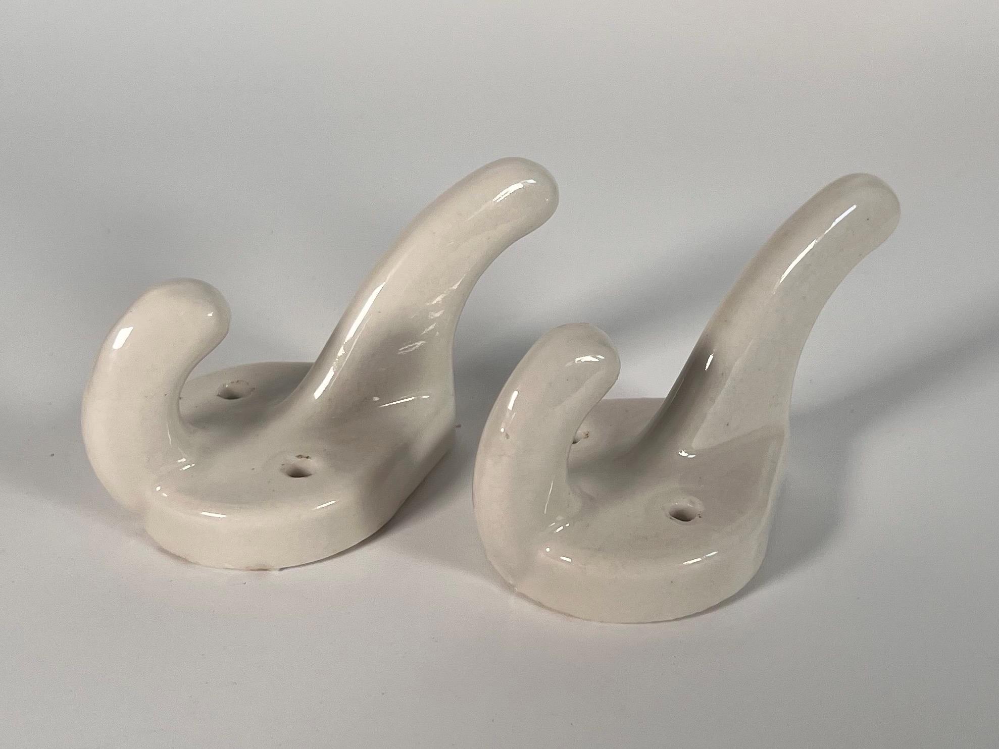 Authentic Vintage 1930’s PORCELAIN BATHROOM HOOKS White Glazed Pottery - Restoration- Renovation - Hook - Pair
