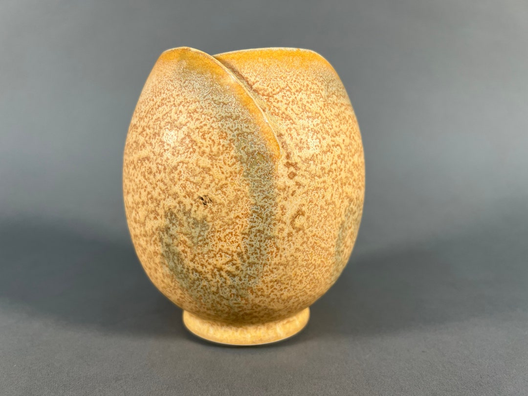 Vintage RUSSEL SPILLMAN Studio Pottery Vase Great Cut Folded Rim Val