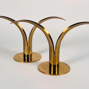 Vintage 1950’s Modernist YSTAD Metall Sweden CANDLE HOLDERS Brass Candlesticks - Ivan Åhlenius Björk Design - Classic Swedish Modern