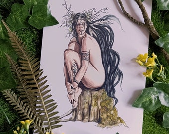 Forest witch print, green witch wall art decor, goddess witch print, gift for a woman pagan witch, divine feminine art print, nature witch