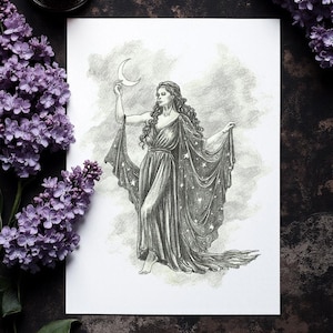 Nyx goddess art print, Greek Mythology Wall Art, Pagan Altar Cards, Witchy Decor, Feminine Divine Poster, Dark Goddess Decor Print