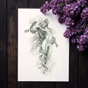 Lilith Fallen Angel Art Print – Dark Feminine Wall Art – Occult Witch Drawing – Witchcraft symbol–Pagan Mythology Wiccan Decor -Mystic witch