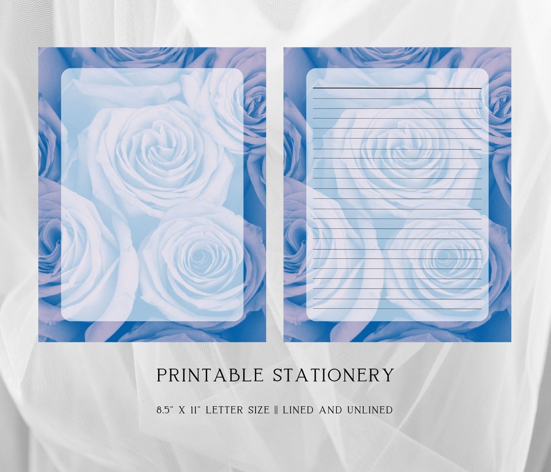Purple Blue Rose Stationery || 8.5