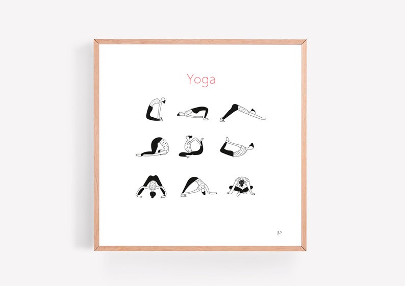 Yoga Poster Square Print Art Abstract White and Red Modern Print Minimalist Poster Wall Art Digital Print Minimal Painting Black